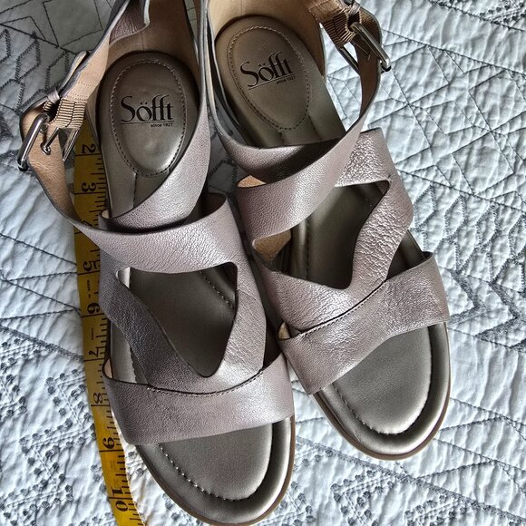 Sofft Mirabelle Leather Gladiator Sandals Anthacite grid Metallic Size 10 M EUC - Picture 1 of 5